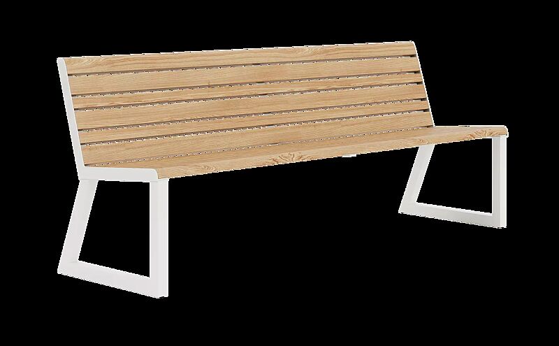 Sitzbank MANTUA mit Rückenlehne, Aluminium in natürlichem Eschenholzoptik-Effekt, Stahlteile in RAL 9003 signalweiß