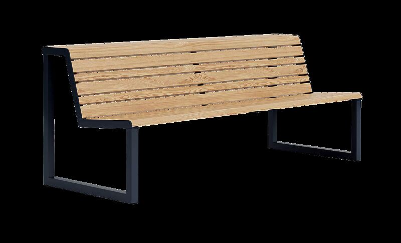 Sitzbank MANTUA mit verlängerter Rückenlehne, Aluminium in natürlichem Eschenholzoptik-Effekt, Stahlteile in eisenglimmergrau