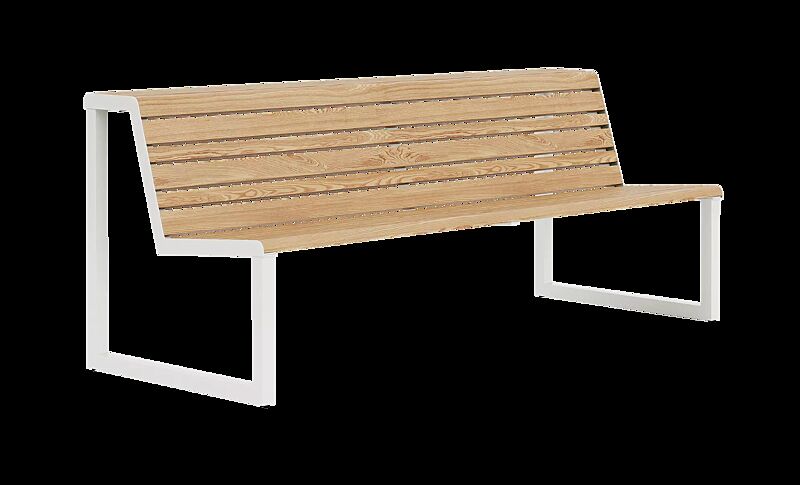 Sitzbank MANTUA mit verlängerter Rückenlehne, Aluminium in natürlichem Eschenholzoptik-Effekt, Stahlteile in RAL 9003 signalweiß