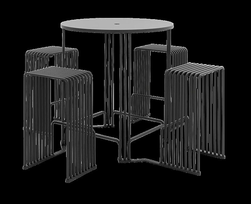 Bank-Tisch-Kombination ANZIO, 8-Sitzer, mit rundem Tisch, High-Ausführung, in RAL 3000 feuerrot