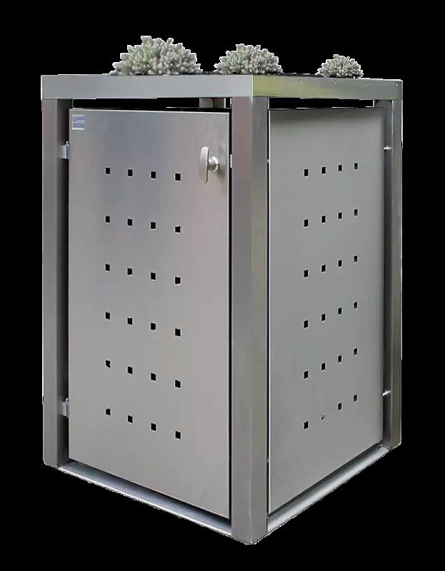 Müllbehälter-Einzelschrank TORRANCE, mit Pflanzdach, komplett in Edelstahl