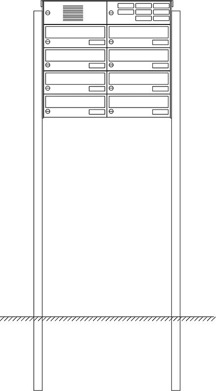 Briefkastenanlage NANTES, zum Einbetonieren, 8 Briefkästen (2 nebeneinander), mit Sprech- / Klingelfach