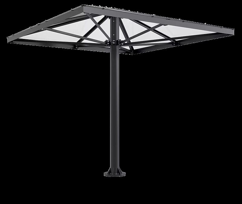 Raucherunterstand FUMAT, 4-eckig, Dachbreite x Dachtiefe 3027 mm x 3027 mm, Stahlkonstruktion in RAL 7016 anthrazitgrau