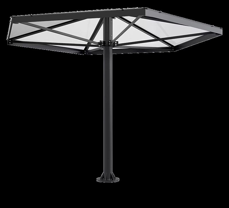 Raucherunterstand FUMAT, 6-eckig, Dachbreite x Dachtiefe 3450 mm x 3950 mm, Stahlkonstruktion in RAL 7016 anthrazitgrau