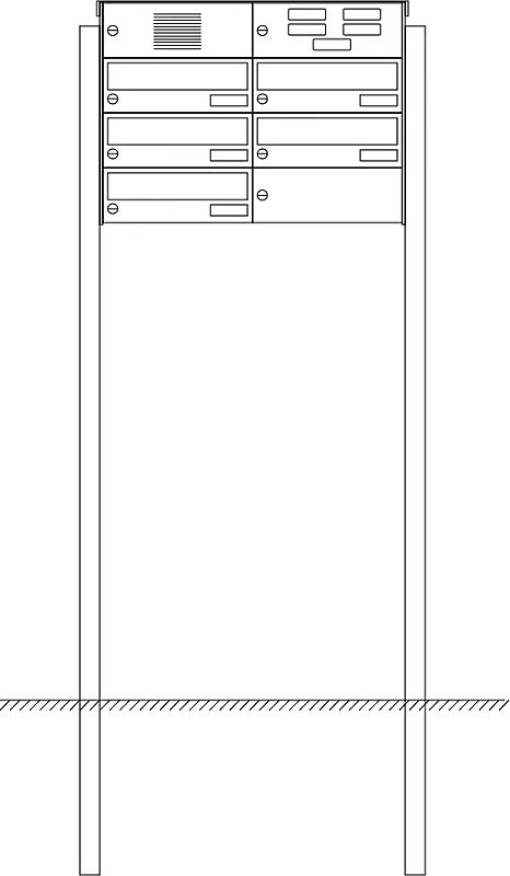 Briefkastenanlage NANTES, zum Einbetonieren, 5 Briefkästen (2 nebeneinander), mit Sprech- / Klingelfach