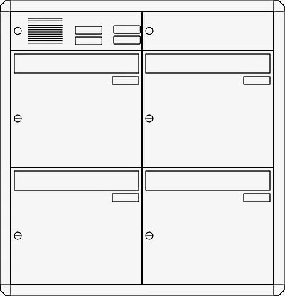Unterputz-Briefkastenanlage NIZZA, 4 Briefkästen (je 2 nebeneinander), mit Sprech- / Klingelfach