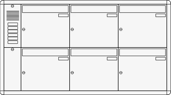 Unterputz-Briefkastenanlage NIZZA, 6 Briefkästen (je 3 nebeneinander), mit Sprech- / Klingelfach