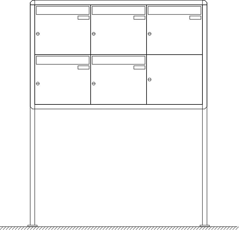 Briefkastenanlage Nizza mit Ständeranlage, zum Aufdübeln, 5 Briefkästen (3 nebeneinander), ohne Sprech- / Klingelfach