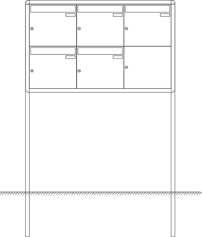 Briefkastenanlage Nizza mit Ständeranlage, zum Einbetonieren, 5 Briefkästen (3 nebeneinander), ohne Sprech- / Klingelfach