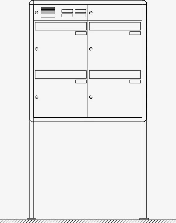 Briefkastenanlage Nizza mit Ständeranlage, zum Aufdübeln, 4 Briefkästen (je 2 nebeneinander), mit Sprech- / Klingelfach