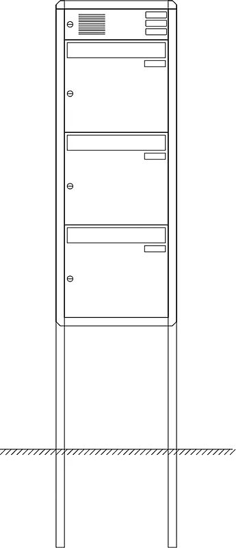 Briefkastenanlage Nizza mit Ständeranlage, zum Einbetonieren, 3 Briefkästen (untereinander), mit Sprech- / Klingelfach