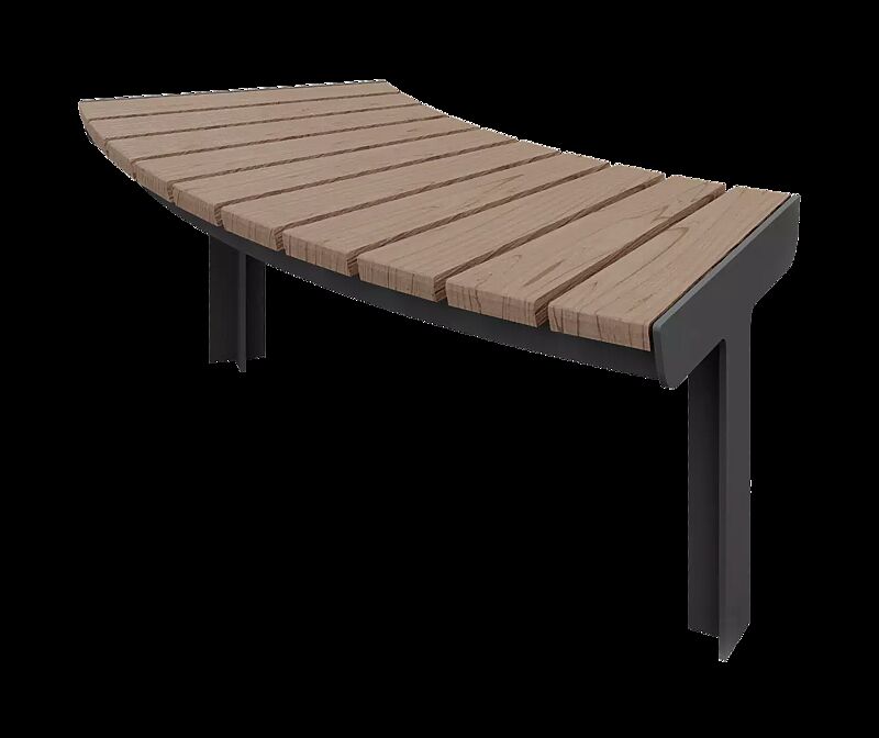 Sitzbank UNOLA CENTRO, ohne Rückenlehne, mit Eschenholzbelattung, Breite 1154 mm, konvex gebogen 45°, Stahlteile in RAL 7016 anthrazitgrau