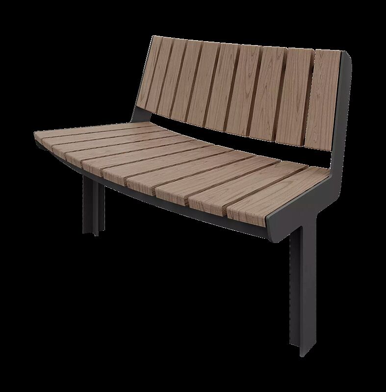 Sitzbank UNOLA CENTRO, mit Rückenlehne, mit Eschenholzbelattung, Breite 1919 mm, konvex gebogen 30°, Stahlteile in RAL 7016 anthrazitgrau