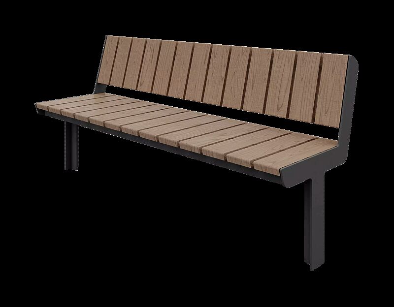 Sitzbank UNOLA CENTRO, mit Rückenlehne, mit Eschenholzbelattung, Breite 1776 mm, Stahlteile in RAL 7016 anthrazitgrau