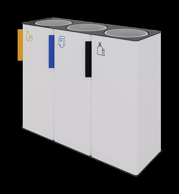 Abfallbehälter EGER mit Mülltrennung, Korpus: Stahlblech, zum Aufdübeln bei +/- 0 mm, Stahlteile in RAL 9010 reinweiß und RAL 7016 anthrazitgrau