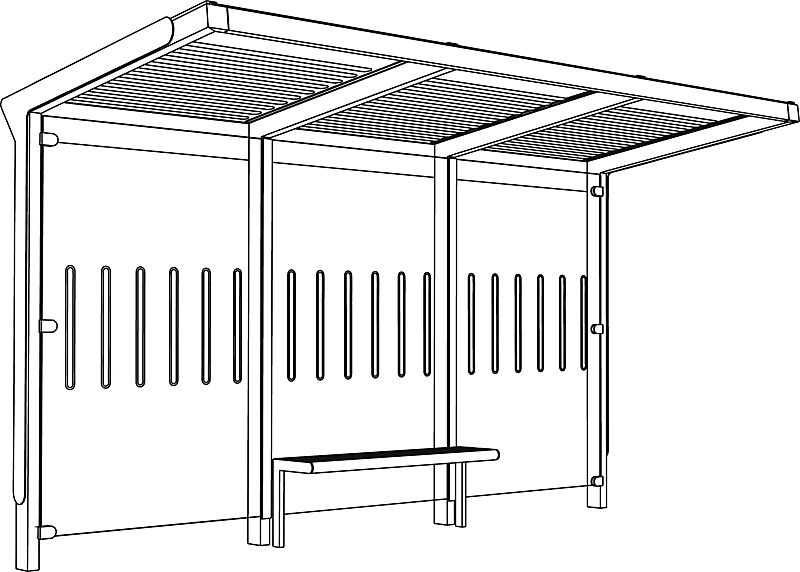 Wartehalle AUREO, Dachbreite x Dachtiefe 4220 mm x 1855 mm, einseitig, ohne Seitenwände