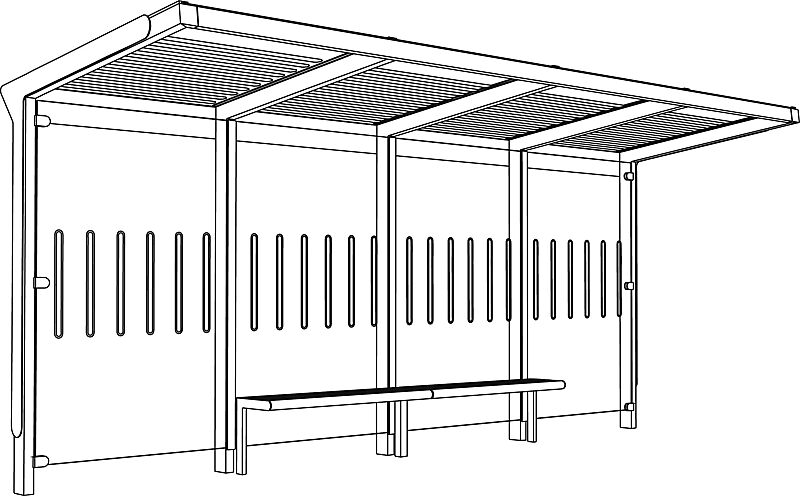 Wartehalle AUREO, Dachbreite x Dachtiefe 5580 mm x 1855 mm, einseitig, ohne Seitenwände