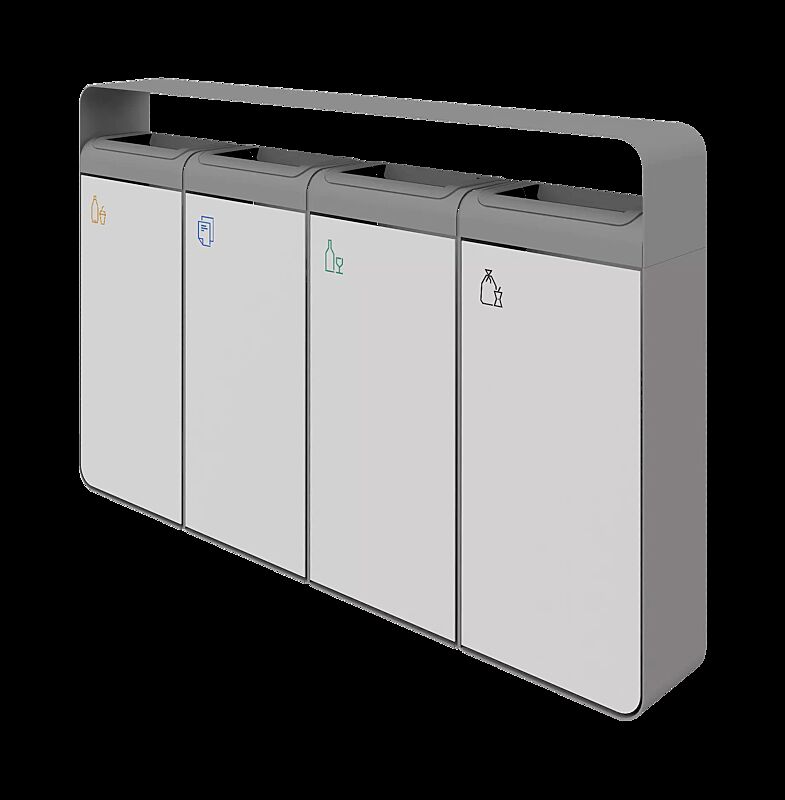 Abfallbehälter IGLAU, 4 x 45 Liter, in RAL 7035 lichtgrau und RAL 9010 reinweiß