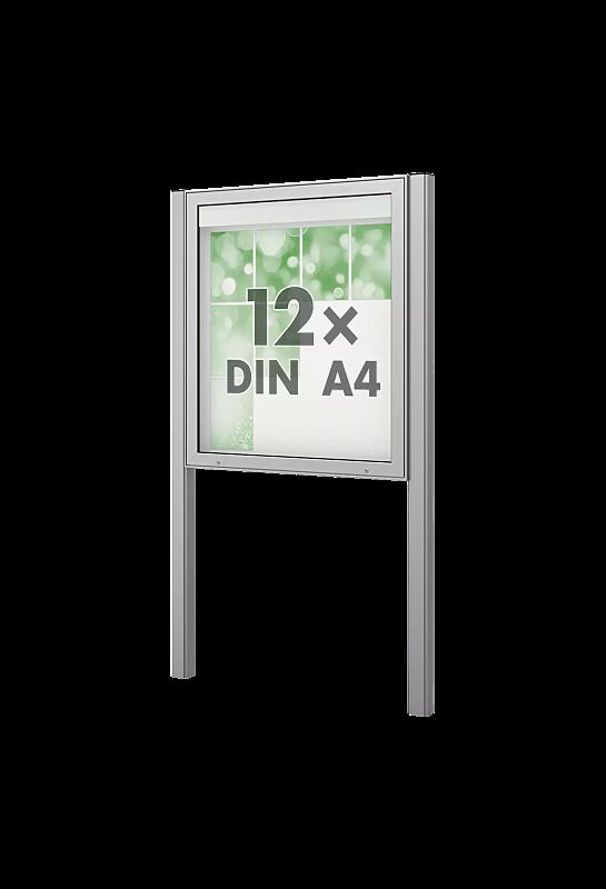 Schaukasten PATRAS zum Einbetonieren, Bautiefe 123 mm, für 12 x DIN A4, Alu silber