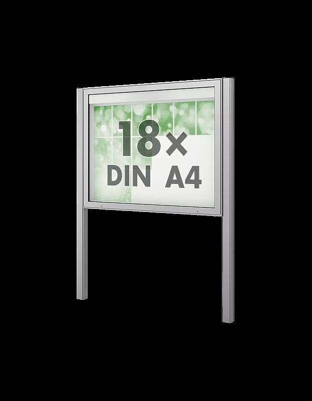 Schaukasten PATRAS zum Einbetonieren, Bautiefe 123 mm, für 18 x DIN A4, Alu silber