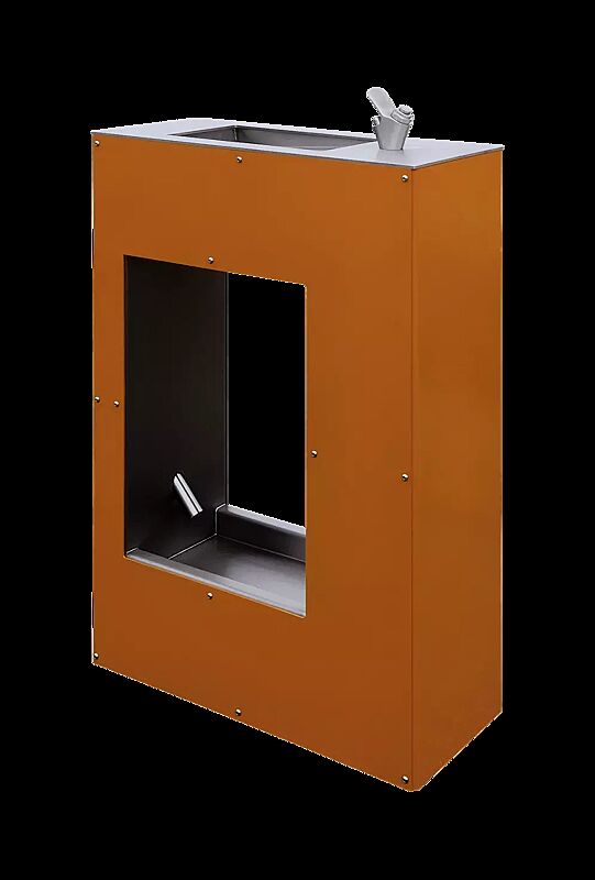 Trinkbrunnen LURAS mit Hundetrinkschale, aus Edelstahl, mit farbig abgesetzten Seitenwänden in RAL 2004 reinorange