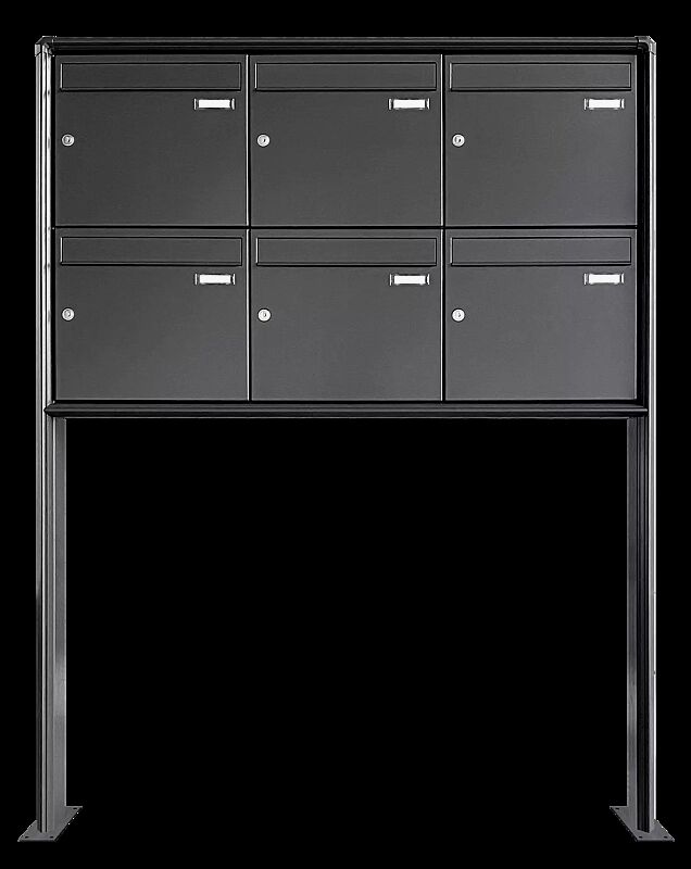 Briefkastenanlage Nizza mit Ständeranlage, zum Aufdübeln, 6 Briefkästen (je 3 nebeneinander), ohne Sprech- / Klingelfach