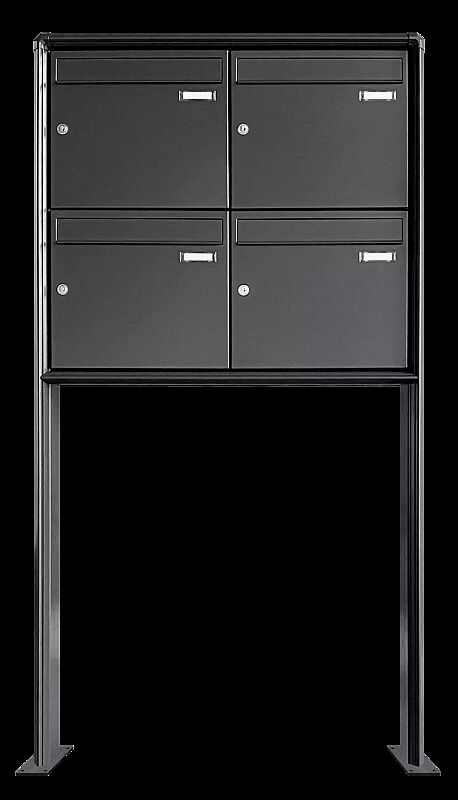 Briefkastenanlage Nizza mit Ständeranlage, zum Aufdübeln, 4 Briefkästen (je 2 nebeneinander), ohne Sprech- / Klingelfach