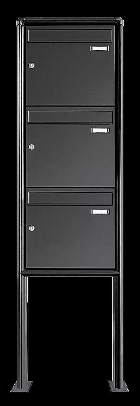 Briefkastenanlage Nizza mit Ständeranlage, zum Aufdübeln, 3 Briefkästen (untereinander), ohne Sprech- / Klingelfach