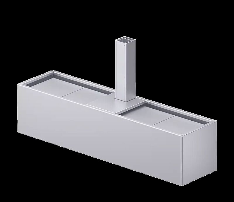 Beschwerungskasten ohne Deckel aus Aluminium, mittig für doppelseitige Ausführung, für Markisen-Freigestell VOLANTIS, in RAL 9006 weißaluminium