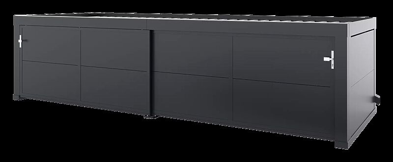 Fahrradgarage MULTIPORT® Rad S, Dachbreite x Dachtiefe 5970 mm x 2253 mm, Rück- / Seitenwände Vollblech, Stahlkonstruktion in RAL 7016 anthrazitgrau