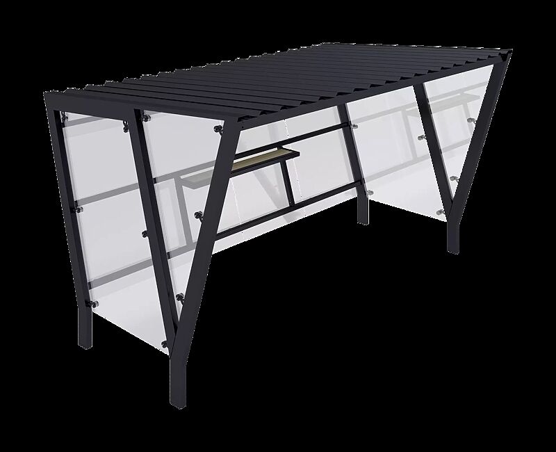 Raucherunterstand TAURI, Dachbreite x Dachtiefe 3940 mm x 2500 mm, einseitig, Dacheindeckung Trapezblech, Rück- / Seitenwand ESG, Klarglas, Stahlkonstruktion in RAL 7016 anthrazitgrau