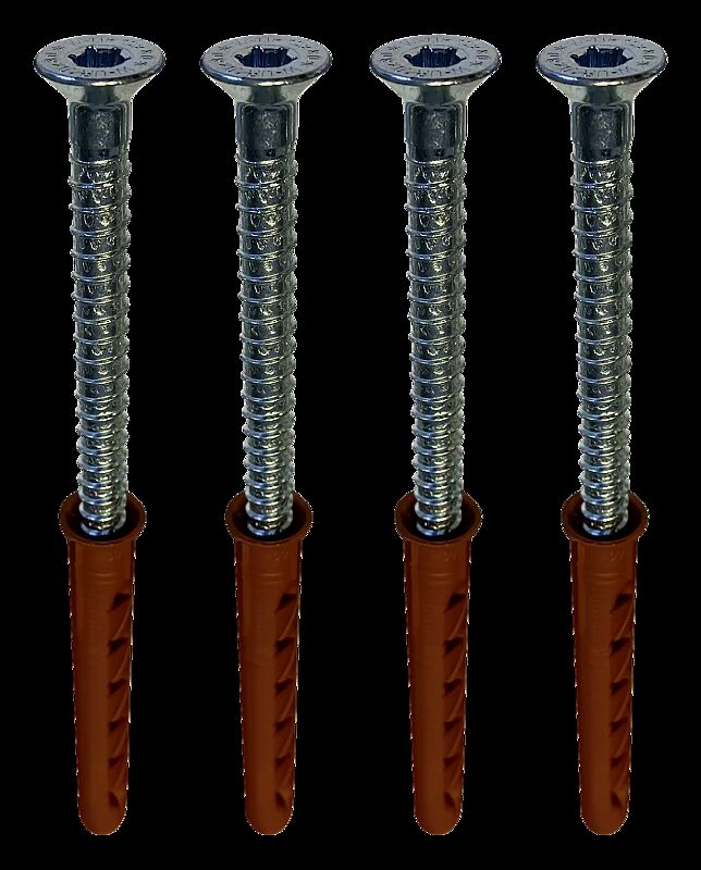 Befestigungs-Set bestehend aus 4 Schrauben 8 x 80 mm, mit Kunststoffdübeln Ø 10 mm