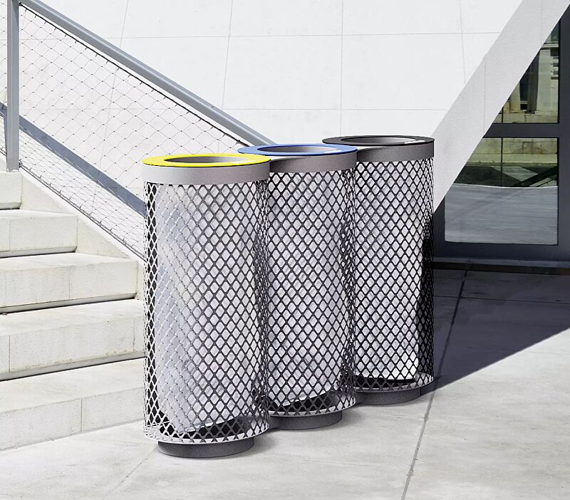 Abfallbehälter AEROPORTO TRIO in RAL 7016 anthrazitgrau, mit farbigen Ringen (auf Anfrage)