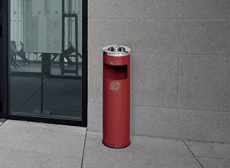 Abfallbehälter BONN mit Ascher, RAL 3000 feuerrot