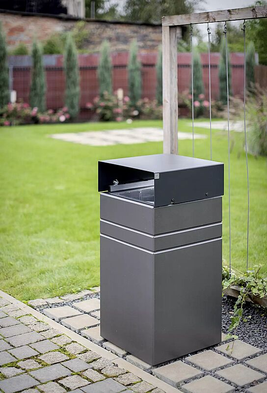 abfallbehaelter-brno__shoKAT0069216 Abfallbehälter BRNO mit Ascher, mit Schutzdach in RAL 7021 schwarzgrau, Beton beschichtet in grau