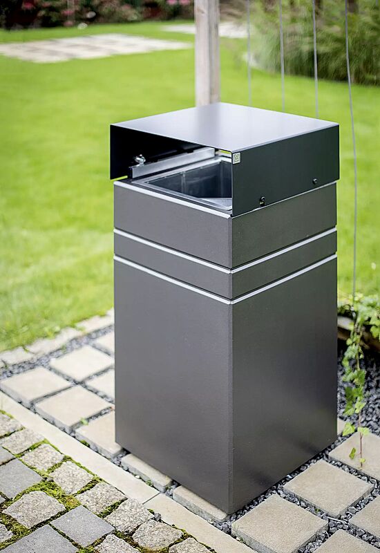abfallbehaelter-brno__shoKAT0069217 Abfallbehälter BRNO mit Ascher, mit Schutzdach in RAL 7021 schwarzgrau, Beton beschichtet in grau