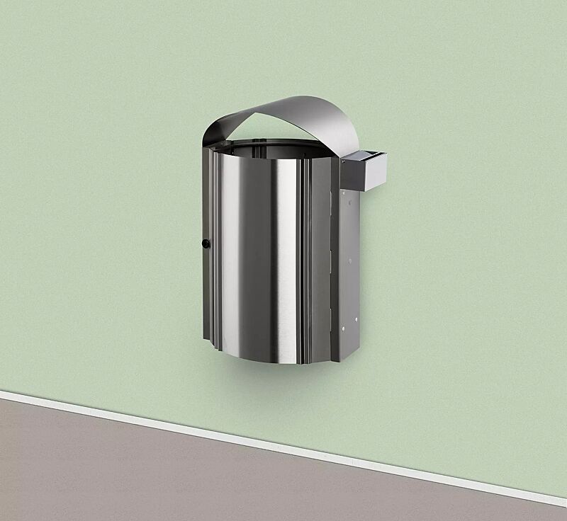 abfallbehaelter-caledon__shoKAT0020687 Abfallbehälter CALEDON aus Edelstahl, zur Wandbefestigung, mit Ascher (0,4 Liter)