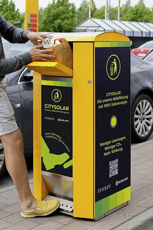 abfallbehaelter-citysolar__shoKAT0076341 Abfallbehälter CITYSOLAR 120 ohne Ascher, in RAL 1028 melonengelb (Mehrpreis)