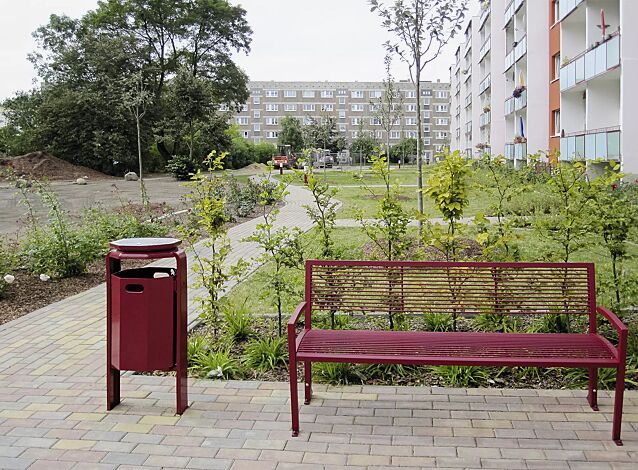 Abfallbehälter COVENTRY, zum Aufdübeln, mit Ascheraufsatz COVENTRY, in RAL 3005 weinrot