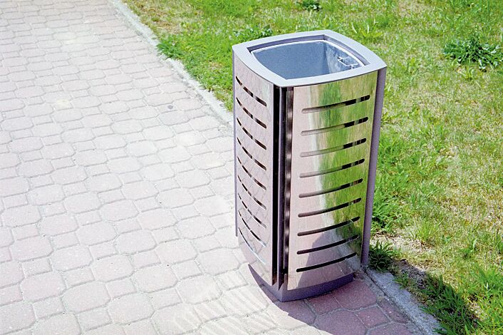 Abfallbehälter DIAGONAL, quadratisch, Korpus: gestanztes Edelstahlblech, Stahlteile in RAL 9007 graualuminium
