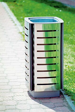 Abfallbehälter DIAGONAL, quadratisch abgerundet, Korpus: gestanztes Edelstahlblech, Stahlteile in RAL 9007 graualuminium