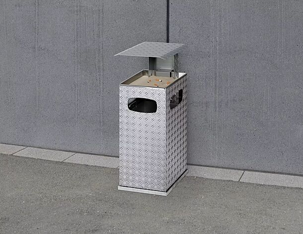 <div id="container" class="container">Abfallbehälter DUBLIN mit Ascher, Schutzdach in silber</div>
