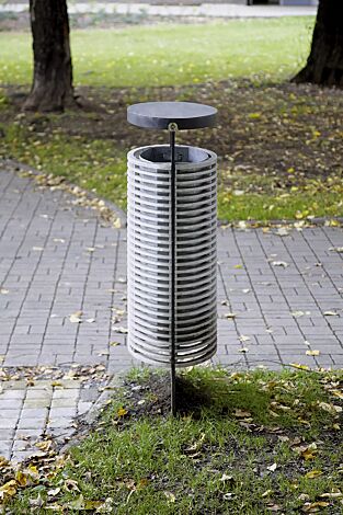 Abfallbehälter ECLIPE, Korpus: Aluminiumguss, mit Schutzdach und durchgehender flacher Fußplatte in RAL 7016 anthrazitgrau