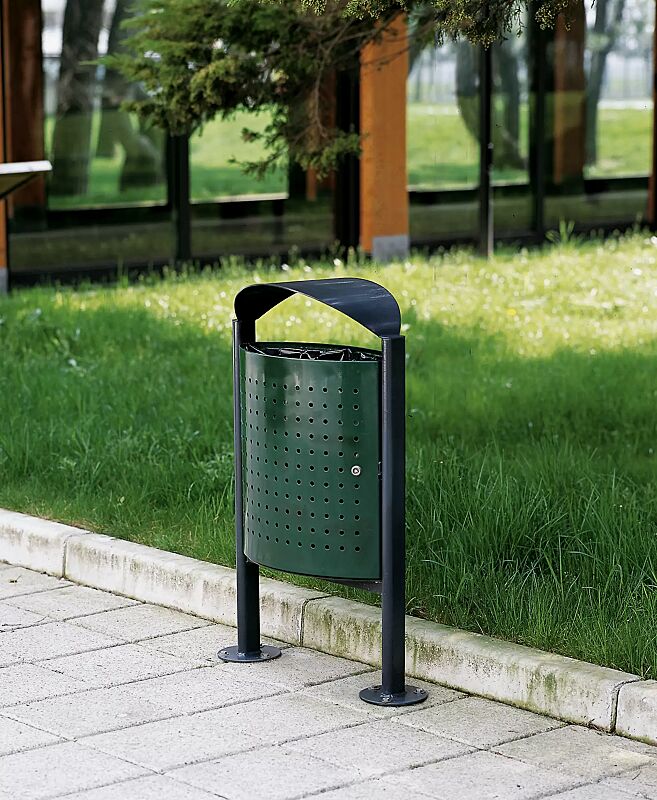 abfallbehaelter-eliseo__shoKAT0004571 Abfallbehälter ELISEO, komplett aus Stahl, Behälter in RAL 6005 moosgrün, Rahmen und Schutzdach in RAL 7016 anthrazitgrau