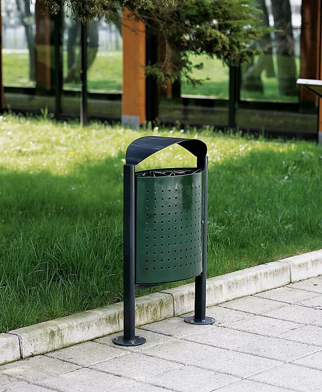 abfallbehaelter-eliseo__shoKAT0060986 Abfallbehälter ELISEO aus Stahl, Behälter in RAL 6005 moosgrün, Rahmen und Schutzdach in RAL 7016 anthrazitgrau