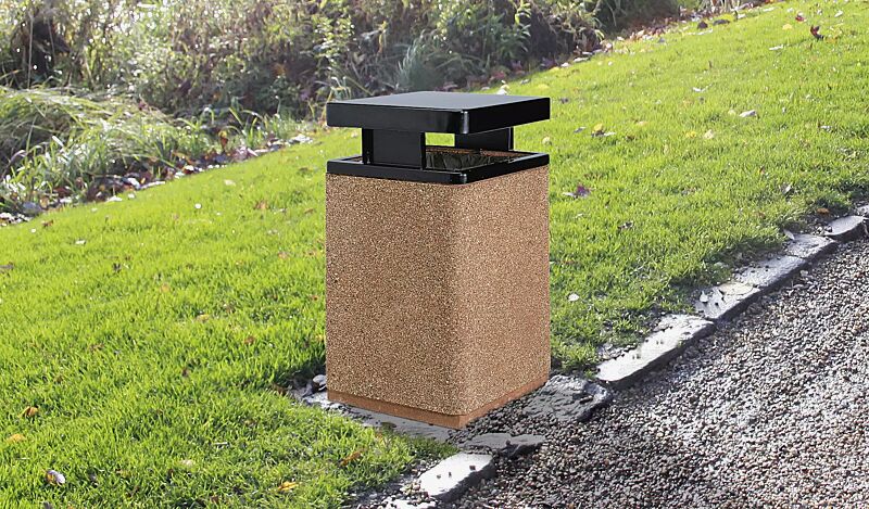 Abfallbehälter GARDA - B, Beton mit transparenter Beschichtung in terracotta - 5/A, Schutzdach in RAL 9005 tiefschwarz