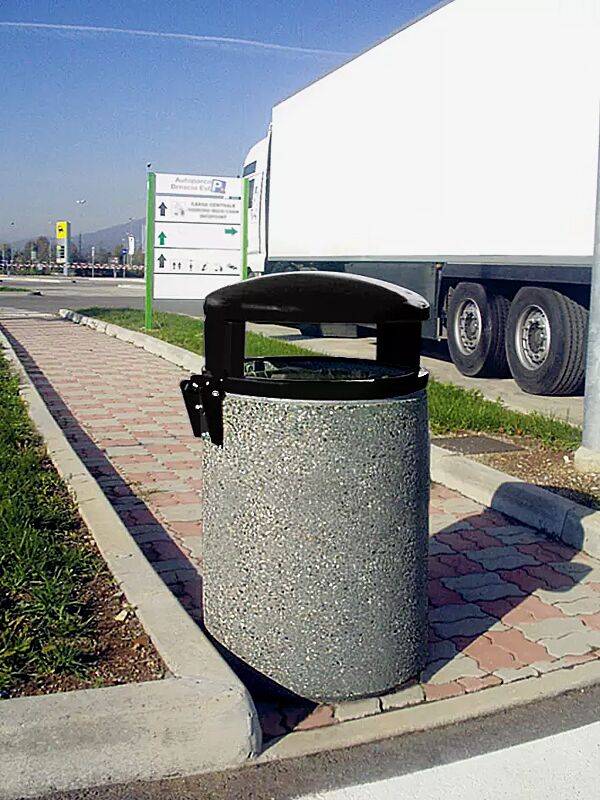 Abfallbehälter GARDA - H, Beton mit transparenter Beschichtung in sand - 4/A, Schutzdach in RAL 7021 schwarzgrau