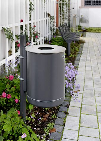 Abfallbehälter KÖLN, 50 Liter, mit Ascher, Vollblech, zur Wandbefestigung, in DB 703 eisenglimmer