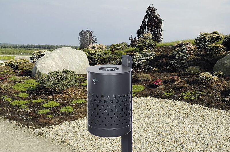 abfallbehaelter-koeln__shoKAT0023701 Abfallbehälter KÖLN ohne Ascher, 35 Liter, mit Lochoptik, zum Einbetonieren, in RAL 7016 anthrazitgrau, mit Innenbehälter (Zubehör)