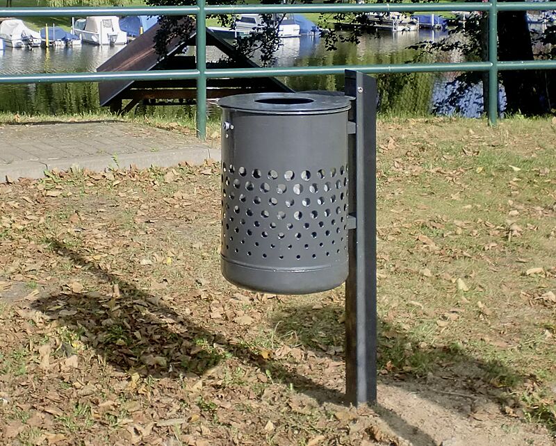 Abfallbehälter KÖLN ohne Ascher, 35 Liter, mit Lochoptik, zum Einbetonieren, in DB 703 eisenglimmer, mit Innenbehälter (Zubehör)